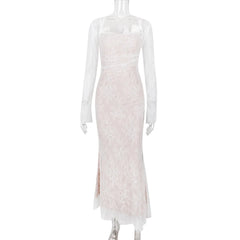 White lace dress on a mannequin against a white background