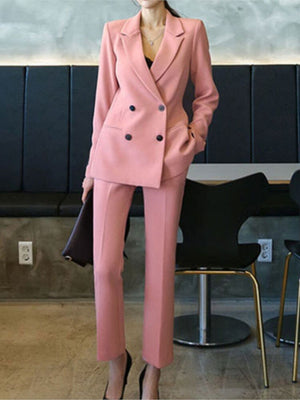 Women's Elegant Pant-Suit 2 Piece Set Business Blazer and Trousers