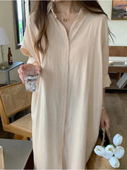 Women's Casual Oversized Long Shirt Dress Evening Vintage Party Long Cotton Dress