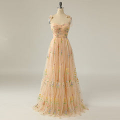 Puffy Tulle Evening Dress Floor-Length Adjustable Straps Scattered Flower Prom Dress Evening Gowns