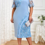 Elegant Plus Size Floral Patchwork Bodycon Evening Dress