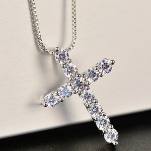 925 Sterling Silver Chain Necklace with Cross Pendant Box Chain Shiny Crystal Classic Cross For Unisex Fashion Jewelry Gifts