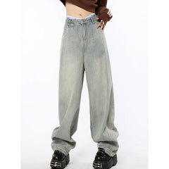 Women's Blue Jeans High Waist Vintage Straight Baggy Denim Pants American Style Streetwear Fashion Wide Leg Denim Trousers