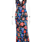 Elegant V-neck Slip Floral Print Satin Maxi Dress For Women Summer Backless Lace Bodycon Beach Party Dresses