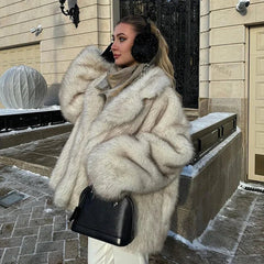 Luxury Faux Fur Gradient Oversized Coat – Chic Winter Fashion for Women