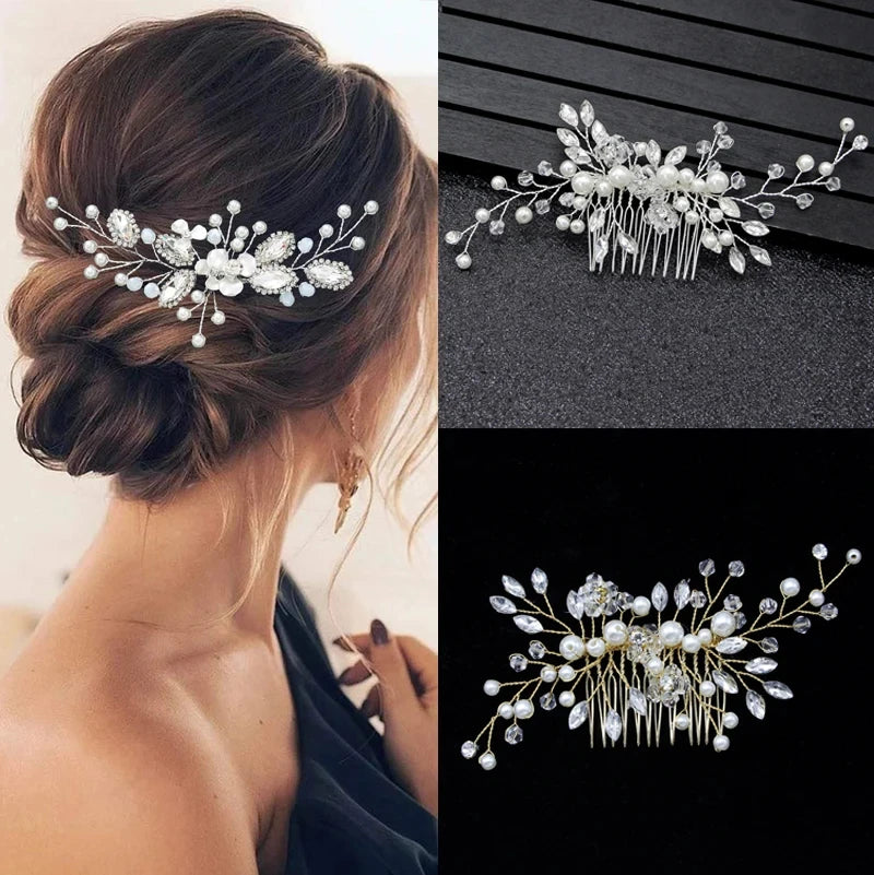 Handmade Pearl Crystal Leaf Tiara Headband Wedding Jewelry Tiara Bridal Hair Ornament Wedding Hair Accessories