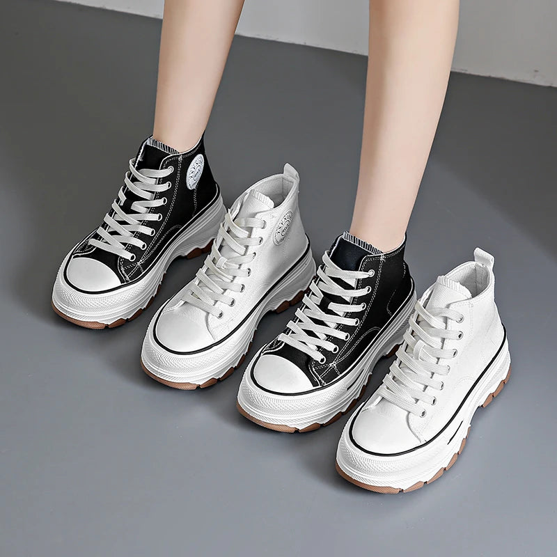 High-Top Lace-Up Casual High Platform Canvas Sneakers Non-Slip Running Shoes Wear Resistant Vulcanized Shoes