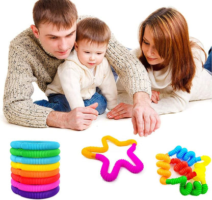 8-Pack Large Pop Tubes Fidget Toys Sensory Toy for Stress Anxiety Relief for Children Adults Montessori Learning Toys Toddlers Stretch Tube