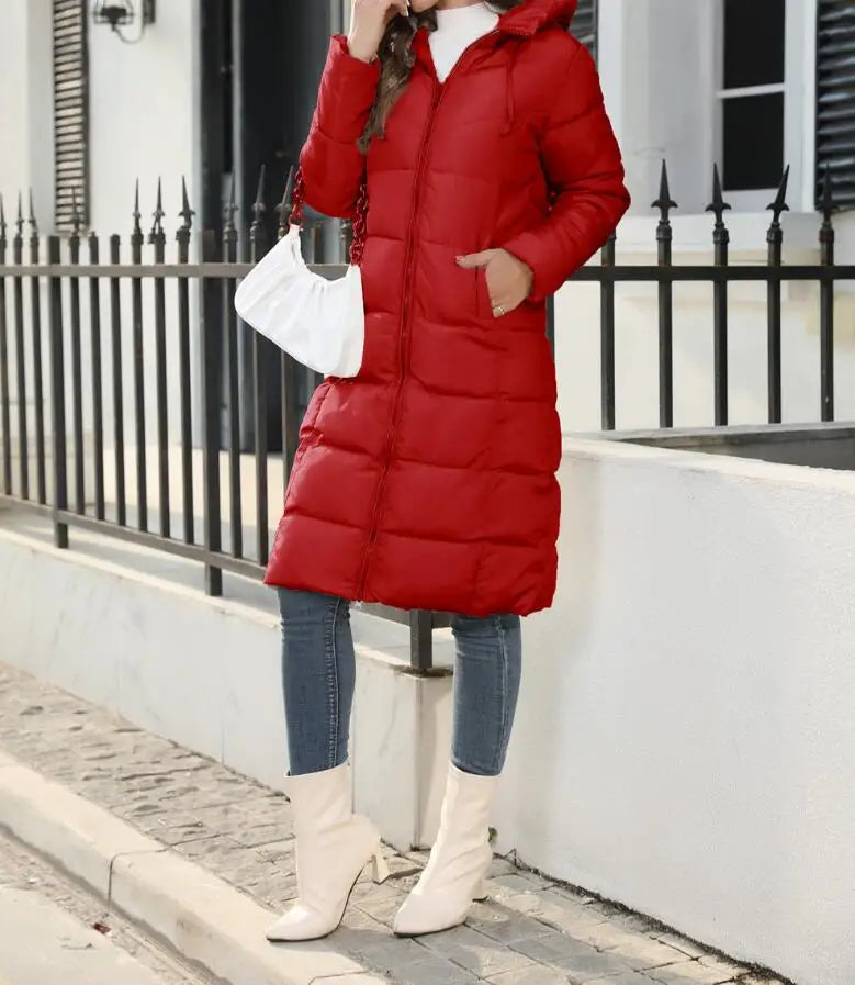 Women's Mid-Length Hooded Puffer Coat – Stylish Winter Warmth Plus Sizes