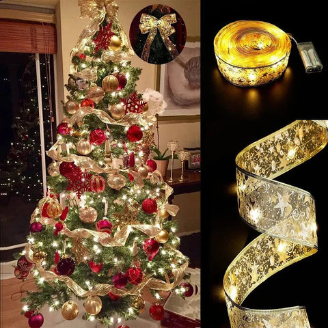 Christmas LED Ribbon Lights Tree Decoration Home Holiday Light String Ornament Xmas Decor
