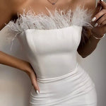 Sexy Strapless Backless Feather Midi Dress for Women Bodycon Bandage Dress Boutique Fashion Party Clubwear Dress