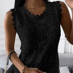 Women's Sleeveless Floral Lace Crochet Tank Tops Round Neck Loose-Shirt Top