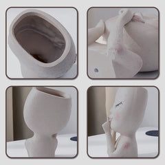 Unique Face Planters Pot for Indoor Outdoor Plants with Drainage Hole Cute Woman's Face Plant Pots Closed Eyes