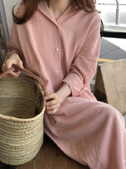 Women's Casual Oversized Long Shirt Dress Evening Vintage Party Long Cotton Dress