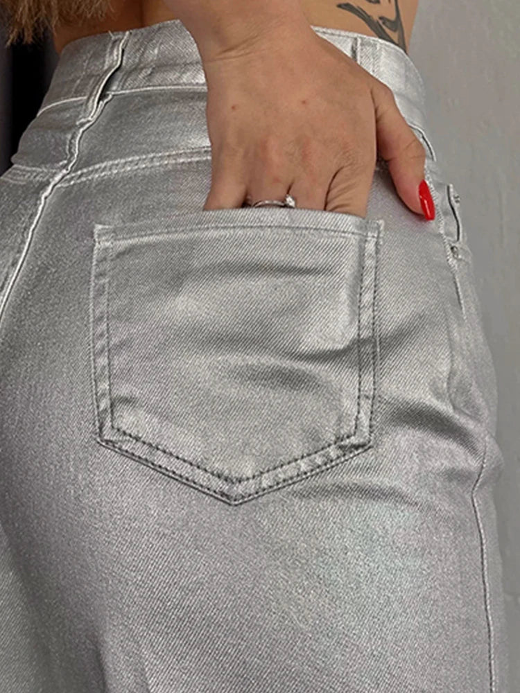 Gold & Silver High-Waist Metallic Straight Loose Fit Pants for Parties & Events