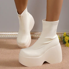 Chunky Platform Ankle Boots beige