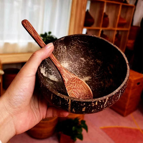 Coconut Wood Bowl Set Natural Wooden Salad Ramen Bowl Spoon Kitchen Tableware Eco-Friendly Gift