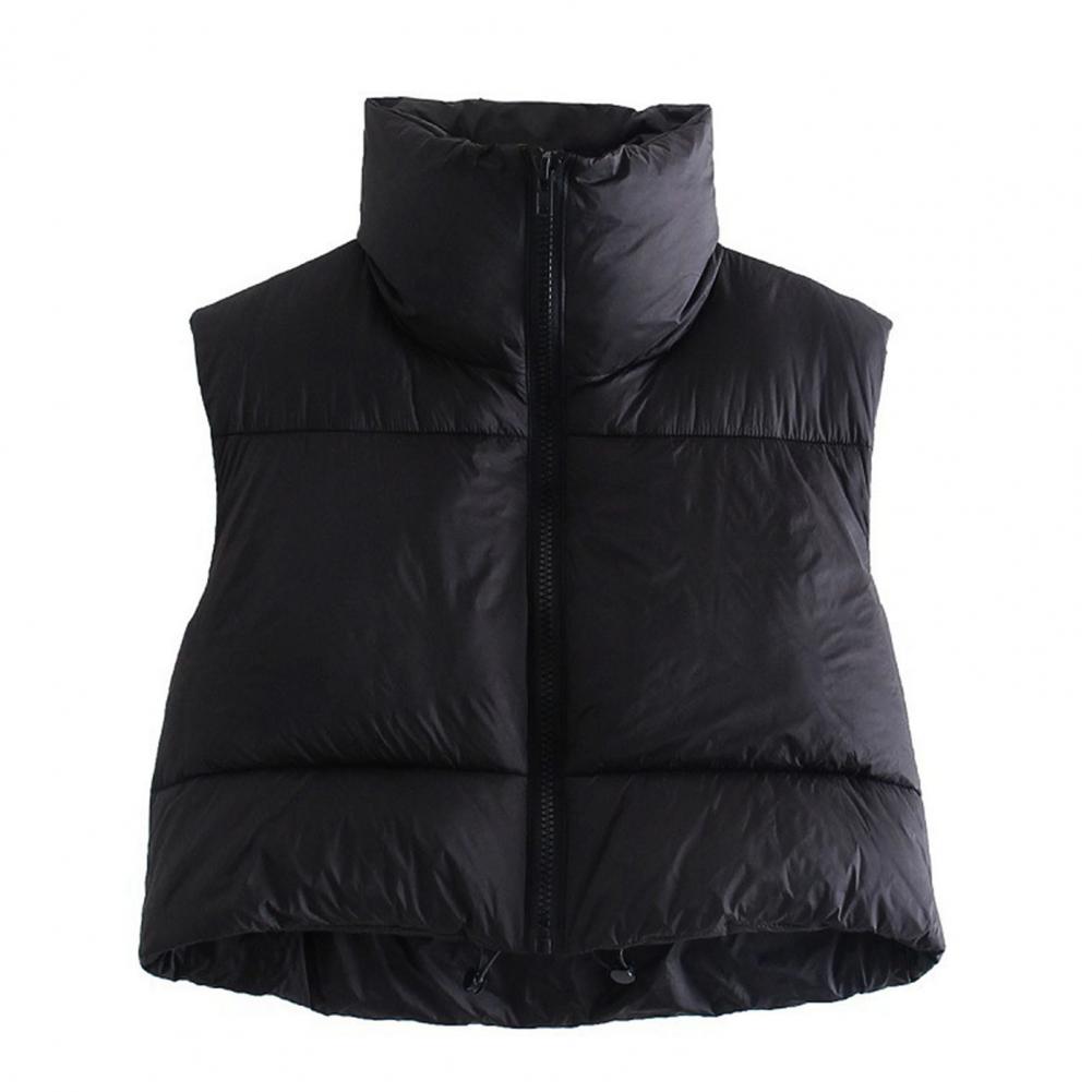 Ultra-Insulated Padded Puffer Vest with High Neck and Adjustable Hem Crop Top Vest