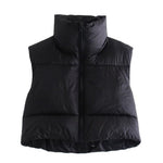 Ultra-Insulated Padded Puffer Vest with High Neck and Adjustable Hem Crop Top Vest