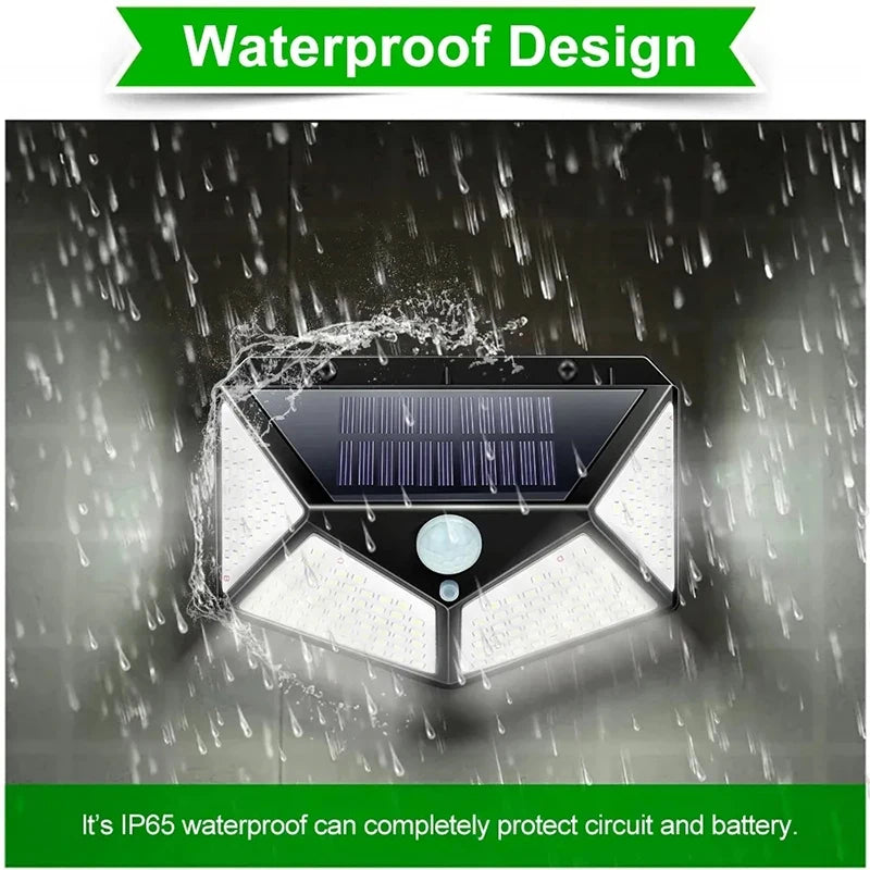 100-LED Solar Wall Lamp 4 Sides Luminous With Motion Sensor Outdoor Garden Courtyard Waterproof Wall Light