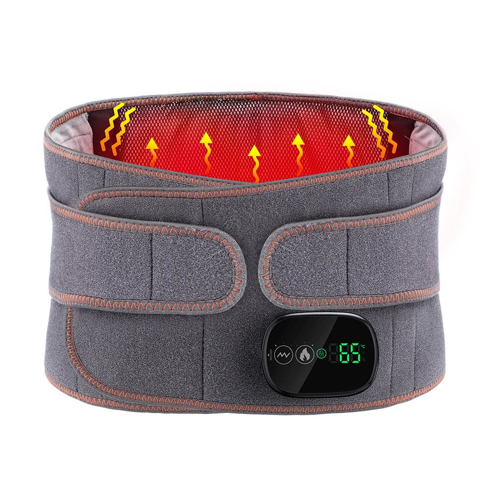 Gray heating belt with digital display on a white background