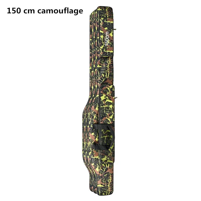Camouflage-patterned ski bag on a white background with text indicating size.