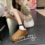 Warm Plush Interior Winter Shoes for Women Winter New Cashmere Warm Thick Sole Low Boot Half Slipper Shoe w/ Fur Lining