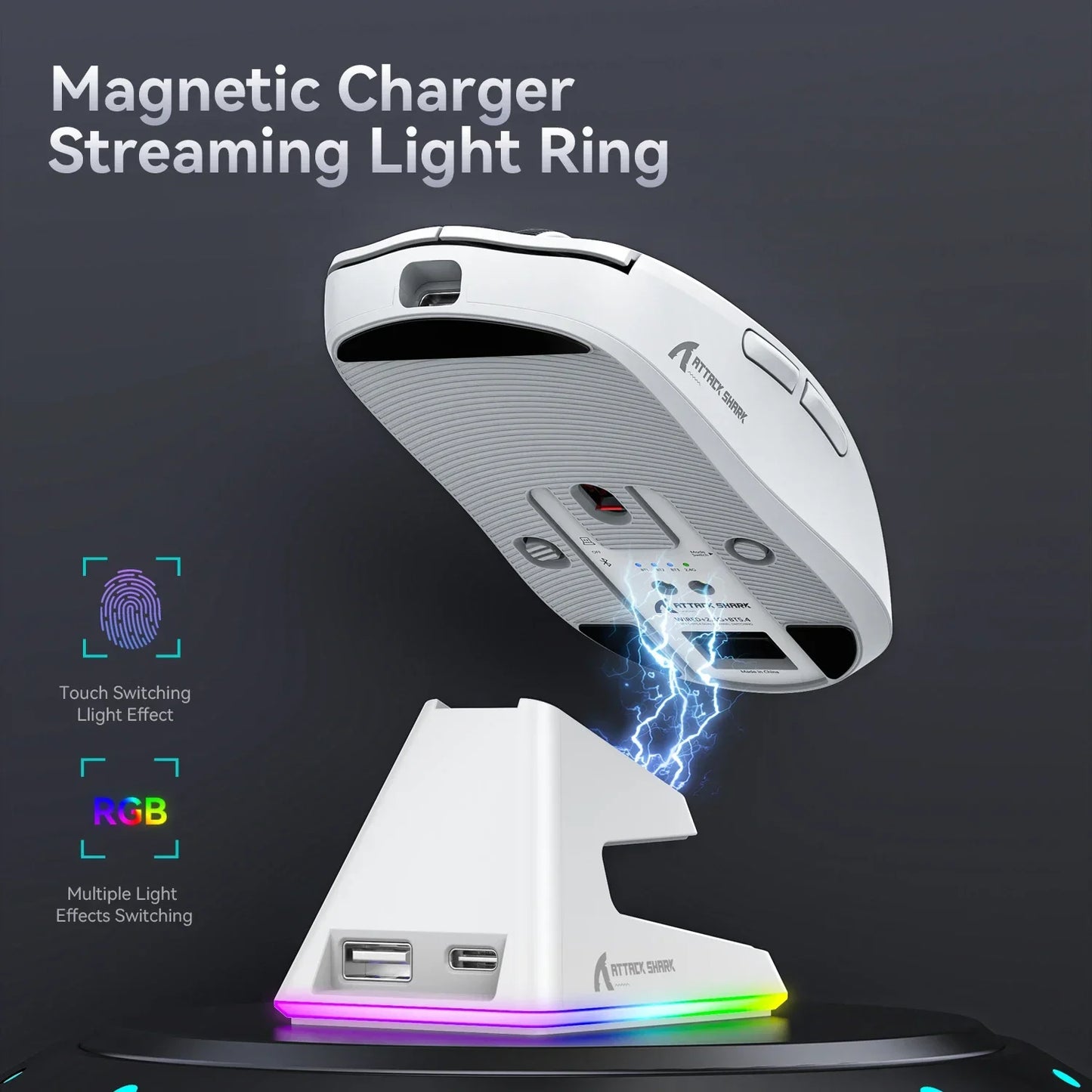 High Quality Bluetooth Mouse, Tri-Mode Connection, RGB Touch Magnetic Charging Base, Macro Gaming Mouse Great Gift Idea