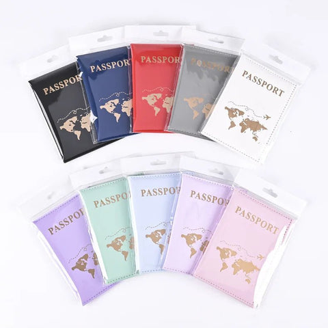 Passport Holder PU Leather Map Pattern Protective Cover ID Credit Card Travel Accessory Case