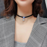 Glitter Shiny Cubic Zirconia Choker Pendant Sexy Black Leather Short Necklace for Women Aesthetic Jewelry Accessories