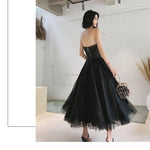 Elegant Strapless Black Tulle Midi Dress Prom Gown