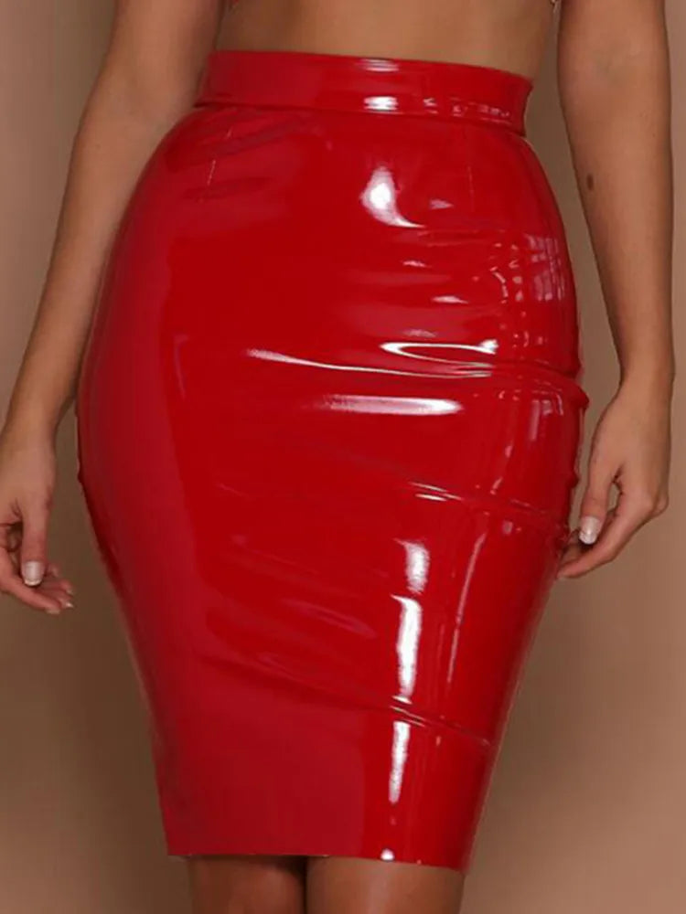 High Waist Shiny  Ladies Skirt Short Pencil Skirt Black/Red Colors Sexy Clubwear Elegant Bodycon Skirts