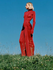 Elegant Long-Sleeve Knotted Bodycon Maxi Dress