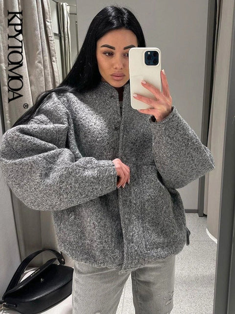 Oversized Bomber Jacket Women Solid Chic 15 Colors Casual Contemporary Outerwear Fashion Coat