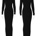 Elegant Knitted Ribbed Evening Dresses For Women Sexy Skinny Long Sleeve Party Dress