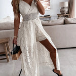 New Fashion Long Beach Dress Spaghetti Straps Boho Sleeveless Hollow Out Floral Lace Party Summer Dresses
