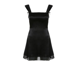 Women's 2- Layer Y2K Mini Dresses Black Coquette Goth Kawaii Square Collar A Line Dress