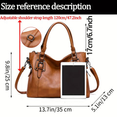 Boutique Fashion Handbag Tote Bag Soft Faux Vegan Leather Retro Design Large Capacity Multi-Pocket Casual Shoulder Crossbody Bag