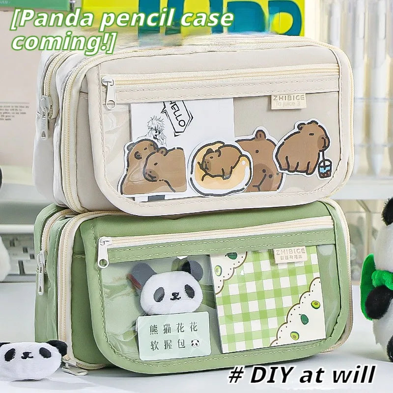 Charming Panda Flip Pencil Case – 9-Layer Spacious, Multi-Functional Stationery Organizer with Cute Panda Design