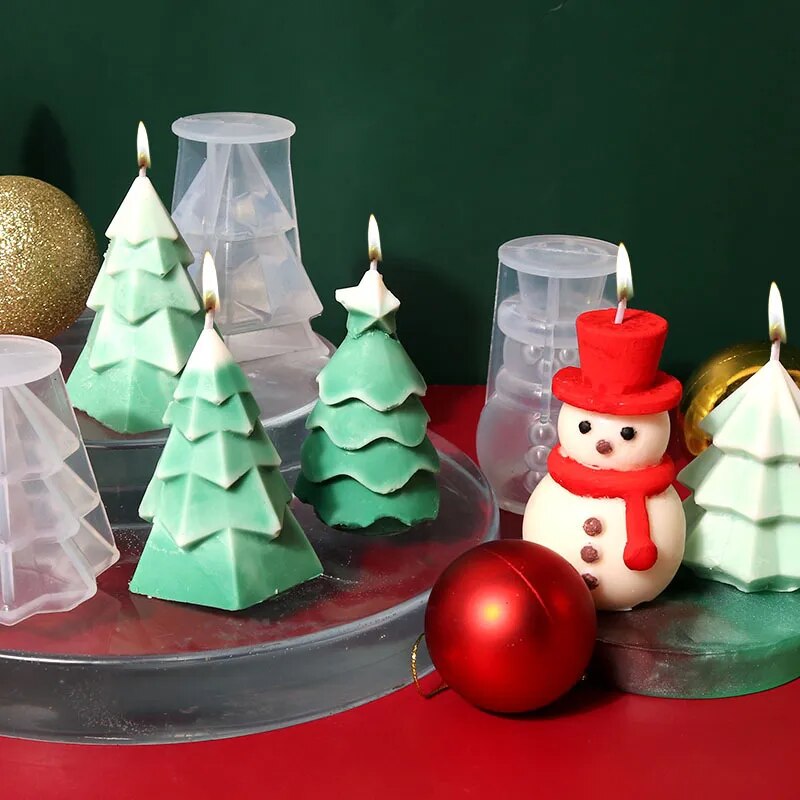 3D Christmas Tree Candle Silicone Mold DIY Christmas Candle Making Kit Handmade Soap Plaster Resin Baking Tools Holiday Gifts