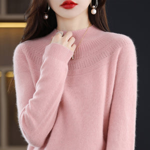 Women's Knitted O-Neck Cashmere Sweater 100% Pure Wool Pullover