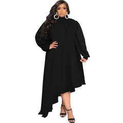 Plus Size Women's Chiffon Long Sleeve Dress Elegant Loose Irregular Hem Long Dress