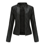 Women's Faux Leather Jacket Spring Autumn Motorcycle Style Stand-up Collar Jacket