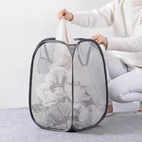 Laundry Basket Foldable Mesh Pop-Up Large Capacity Dirty Clothes Storage Basket Home Organizer