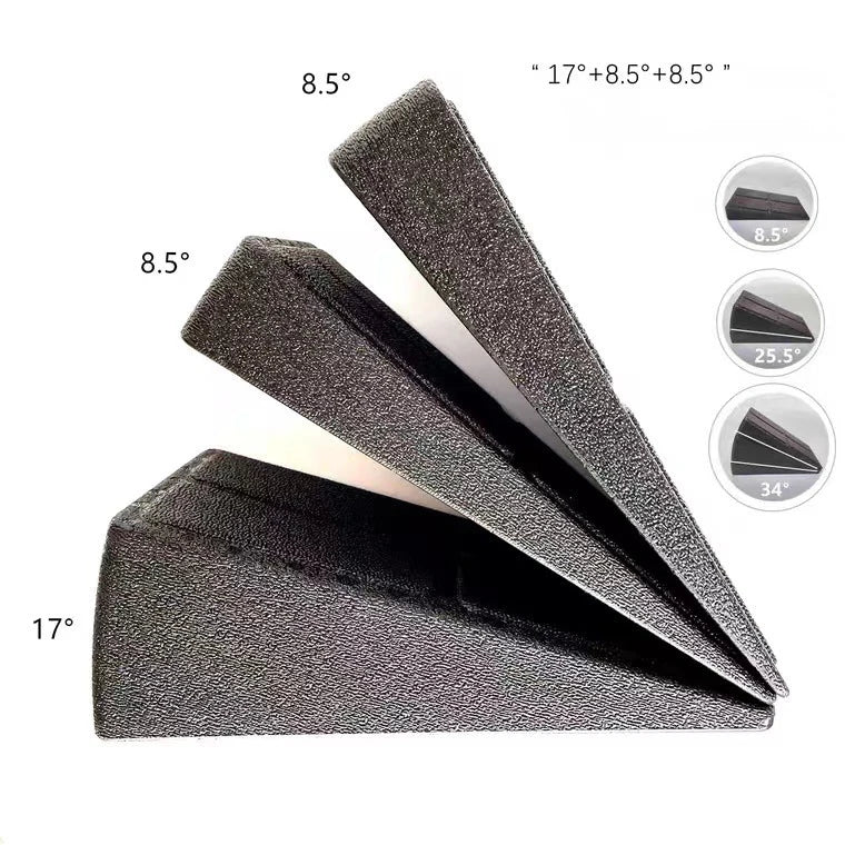 Set of three foam wedges with angles labeled on a white background