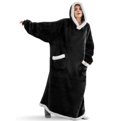 Super Long Plush Blanket Hooded Robe Flannel Blanket with Sleeves Winter Oversized Hoodies Pullover Fleece Christmas Gifts