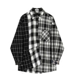 Oversized Plaid Patchwork Shirt Vintage Streetwear Blouse Grunge Punk Retro Shirt