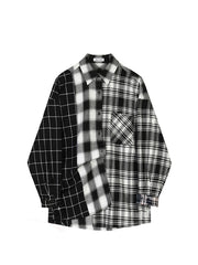 Oversized Plaid Patchwork Shirt Vintage Streetwear Blouse Grunge Punk Retro Shirt