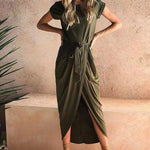 Midi Dress for Women Tie Up Waist Long Drape Wrap Irregular Hem Dress