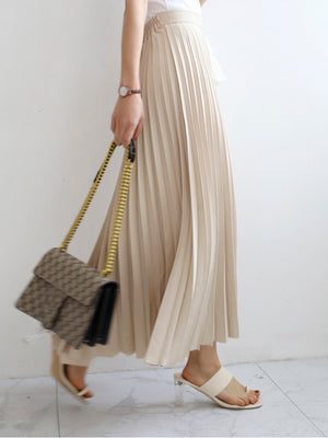 Women's Autumn Winter Spring Elegant Chic Solid Long Pleated Skirt High Waist with Chiffon Liner